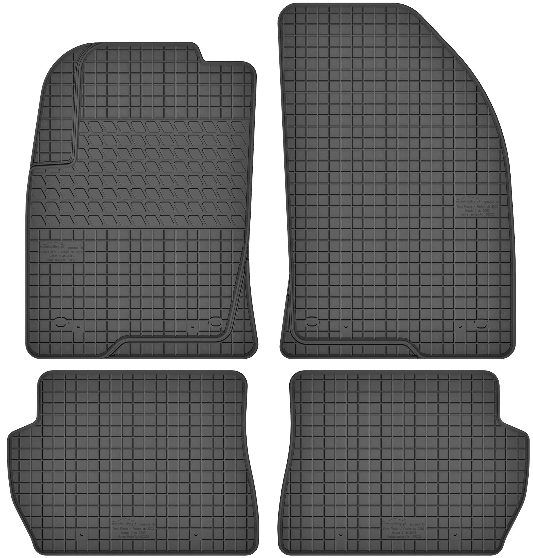 Gummimatten Gummi Fußmatten Satz für Ford Fiesta MK5 (02-08) / Fusion (02-12) / Mazda 2 I (03-07) - Passgenau von Motohobby