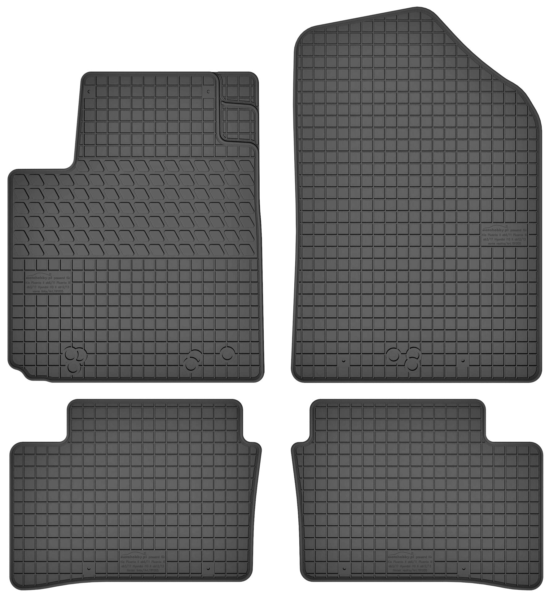 Gummimatten Gummi Fußmatten Satz für Hyundai i10 II (2013-2019) / Kia Picanto II (2011-2018) - Passgenau von Motohobby