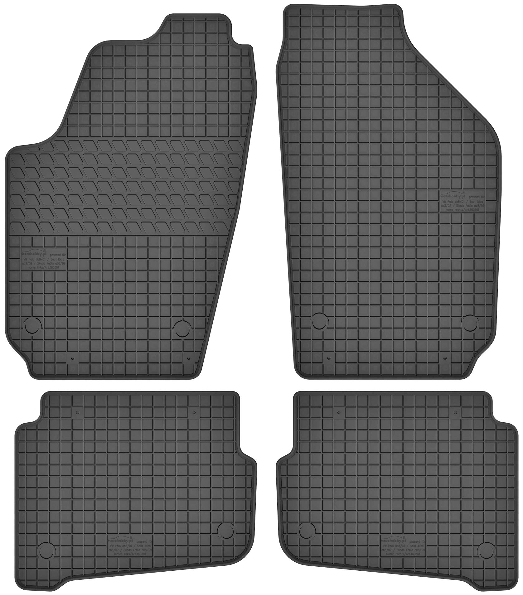 Gummimatten Gummi Fußmatten Satz für VW Volkswagen Polo IV (01-09) / Seat Ibiza III (02-08) / Cordoba II (02-09) / Skoda Fabia I (98-08) - Passgenau von Motohobby