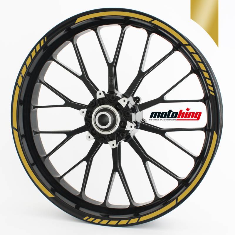 Felgenrandaufkleber im GP Design - Vorgekrümmt für 20" bis 24" - Felgenaufkleber - Für Motorrad, Auto & mehr - Farbe: Gold von Motoking