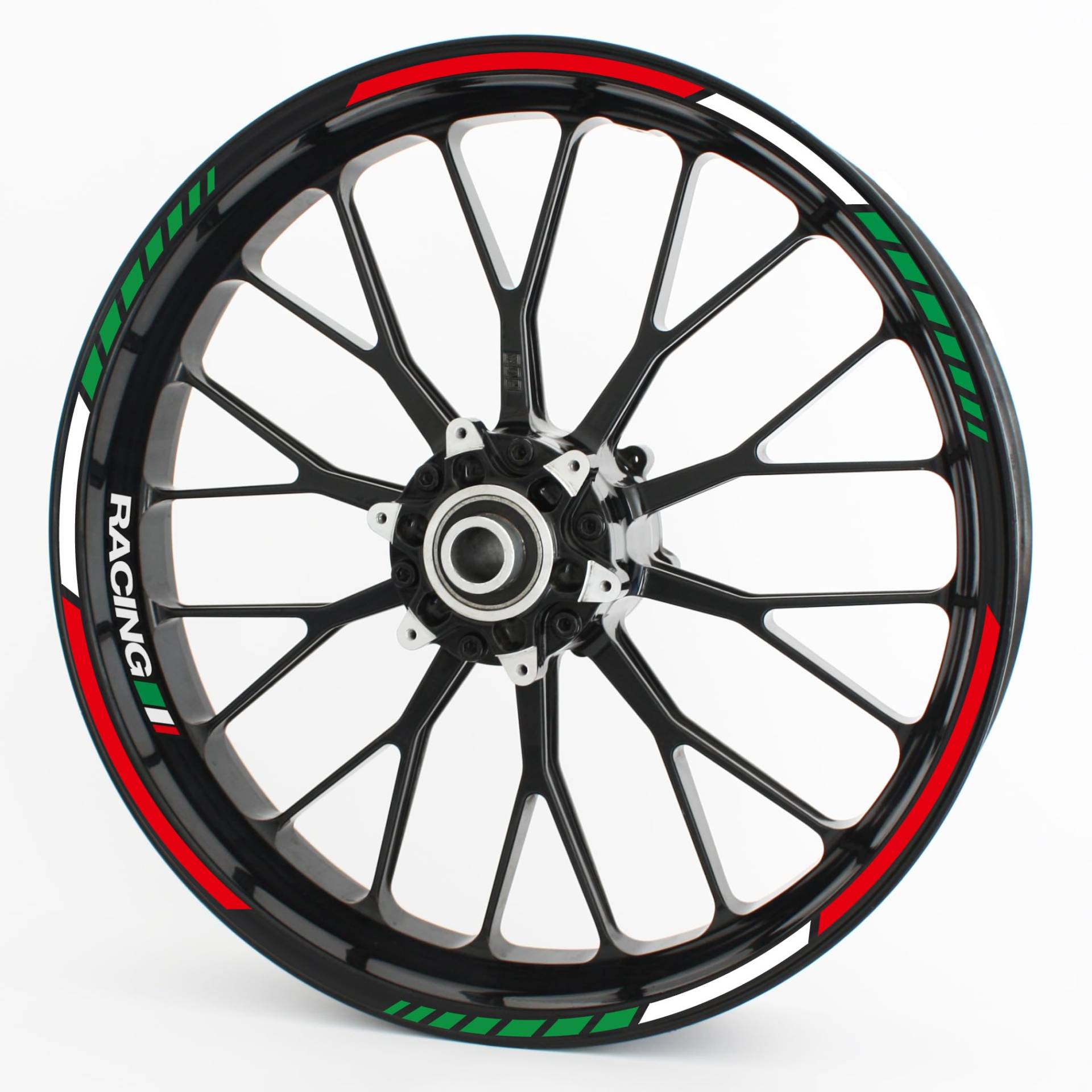 Felgenrandaufkleber im RS Design - Vorgekrümmt für 20" bis 24" - Felgenaufkleber - Für Motorrad, Auto & mehr - Farbe: Italy Tricolore von Motoking