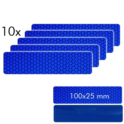 Motoking Reflektorenaufkleber, BLAU, 10 Stück á 100 x 25 mm für Schutz & Sicherheit in der Dunkelheit von Motoking