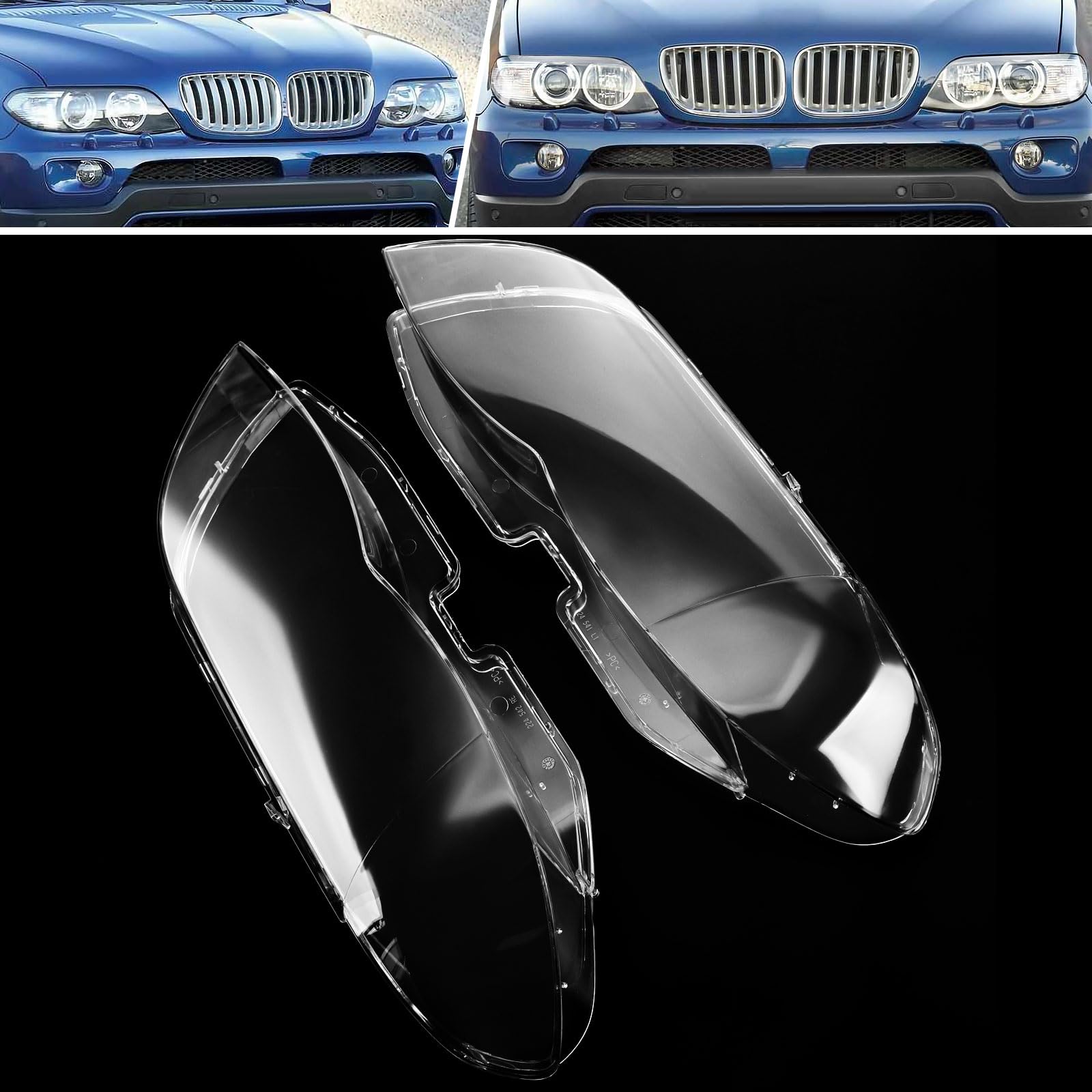 MotorFansClub Frontscheinwerferblenden transparente Scheinwerferlinsenschale passend für BMW X5 E53 2004 2005 2006 links und rechts von MotorFansClub