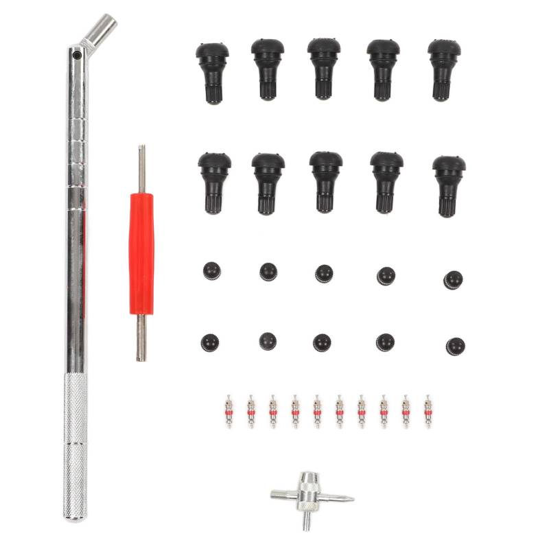 MotorMinds 33-teiliges Reifenventilschaft-Reparaturwerkzeug, Reifenventil-Abzieher, Installer-Entferner-Set für Wohnmobil, Auto, Fahrrad, Motorrad von MotorMinds