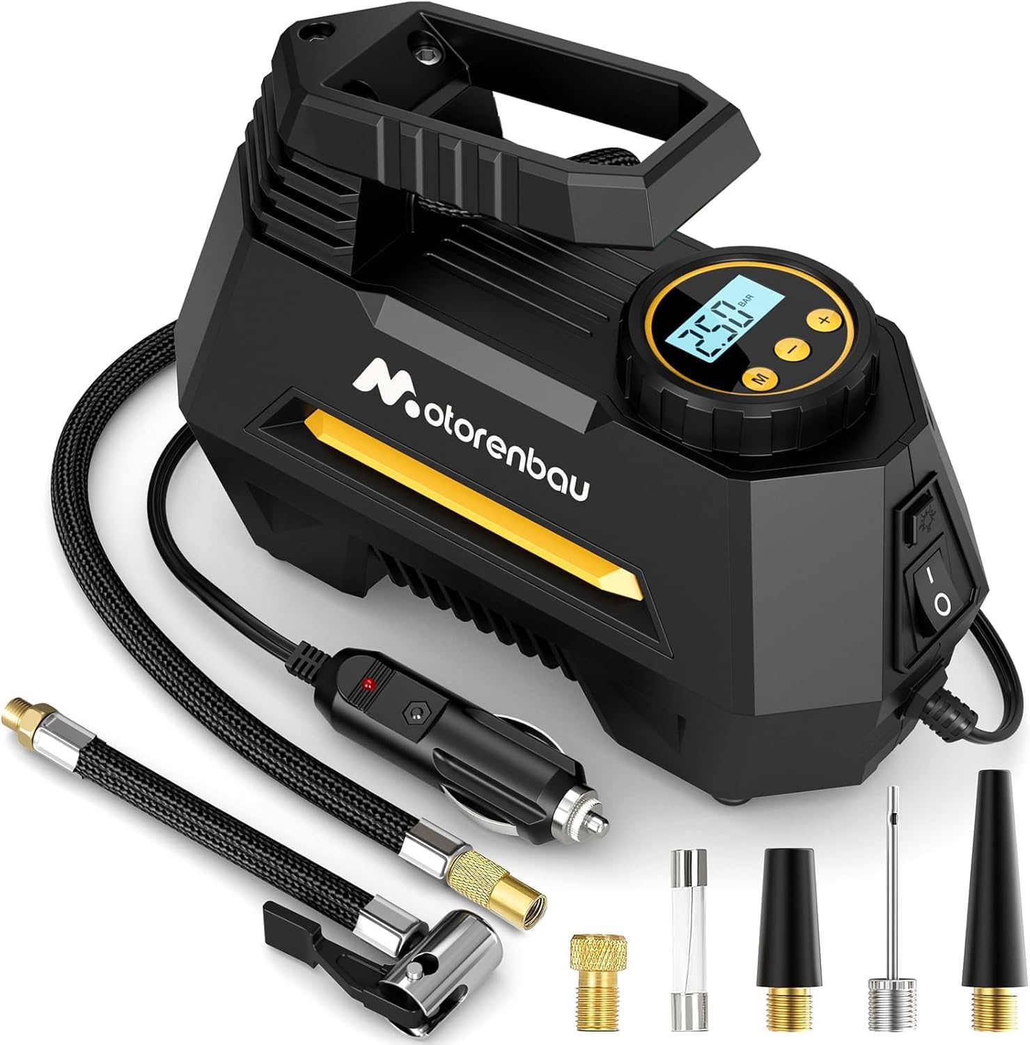 Motorenbau Kompressor 12v,Rragbare Luftkompressor Autoreifenpumpe Mit LCD Bildschirm, für Auto Reifen,SUVs,Motorrad,Ball von Motorenbau