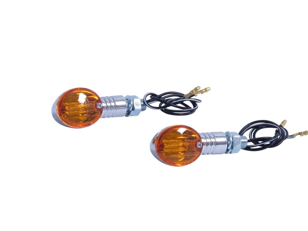 Highway Hawk Blinker Set Mini Cateye Chrom mit E-Prüfzeichen M10 / 12V23W Halogen (2 Stck) von Motorrad Burchard