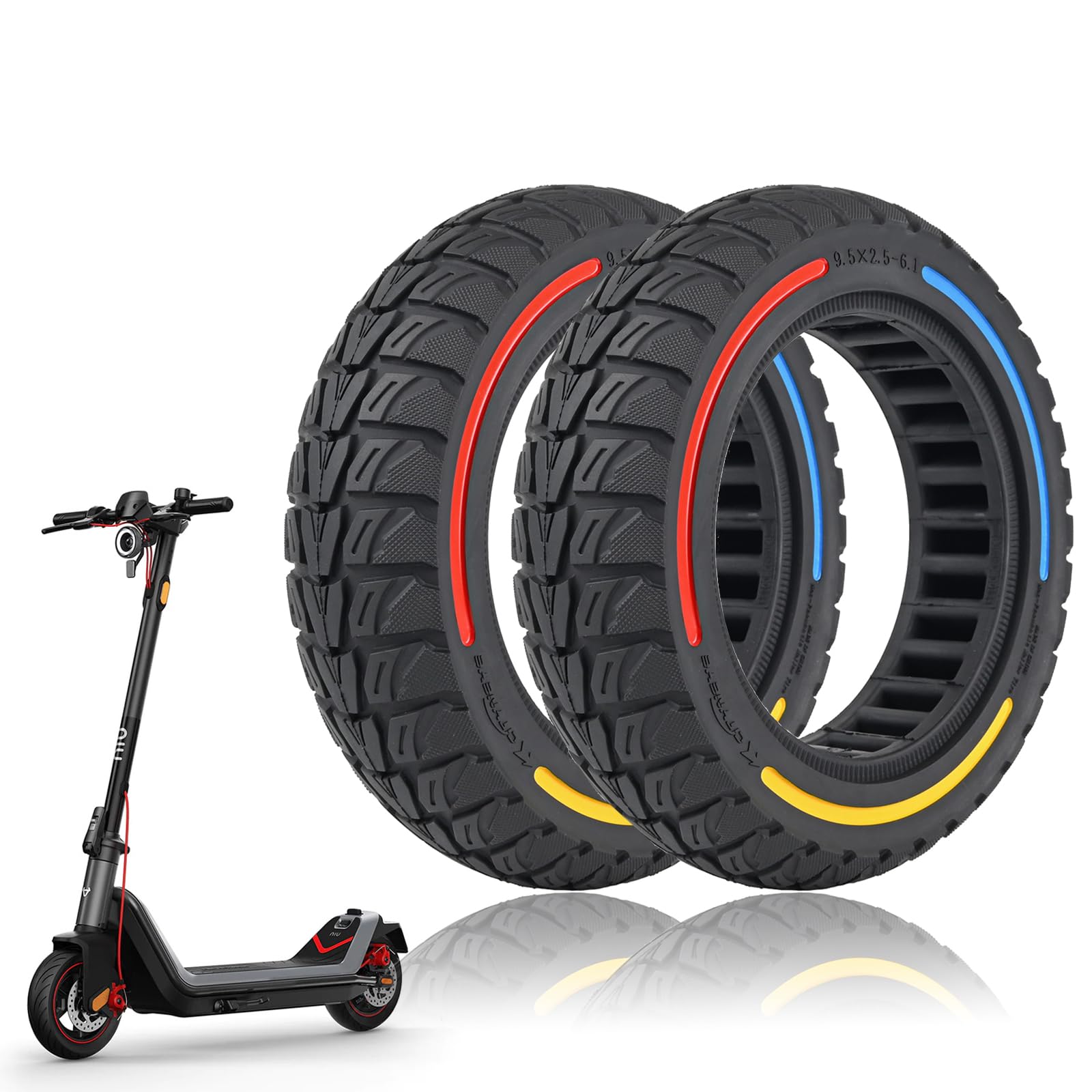 MotuTech 9,5 x 2,5 – 6,1 Reifen ohne Reifen für NIU KQi3 KQi3 Sport KQi3 Pro KQi3 Max Scooter, pannensicher, rutschfest, elektrisch (2, 3 Farben)) von MotuTech