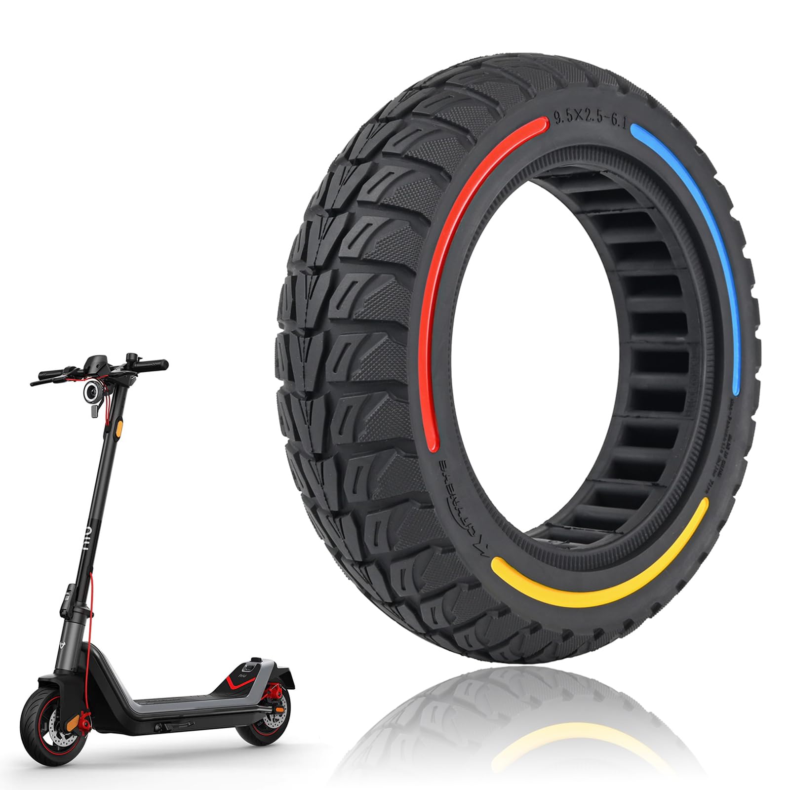 MotuTech 9,5 x 2,5 – 6,1 Reifen ohne Reifen für NIU KQi3 KQi3 Sport KQi3 Pro KQi3 Max Scooter, pannensicher, rutschfest, elektrisch (1, 3 Farben) von MotuTech