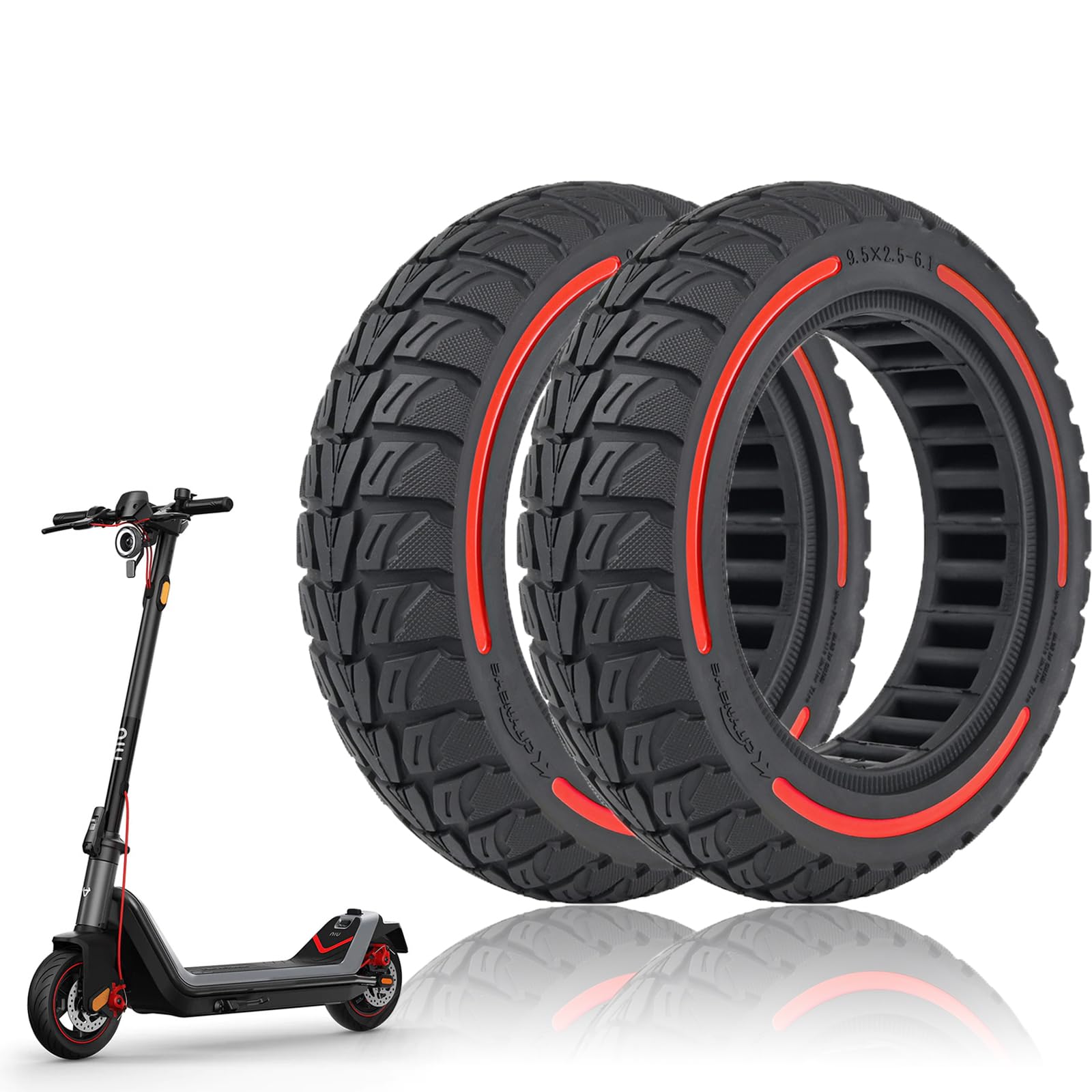 MotuTech 9,5 x 2,5 – 6,1 Reifen ohne Reifen für NIU KQi3 KQi3 Sport KQi3 Pro KQi3 Max Scooter Scooter Reifen pannensicher rutschfest elektrisch (2, rot) von MotuTech