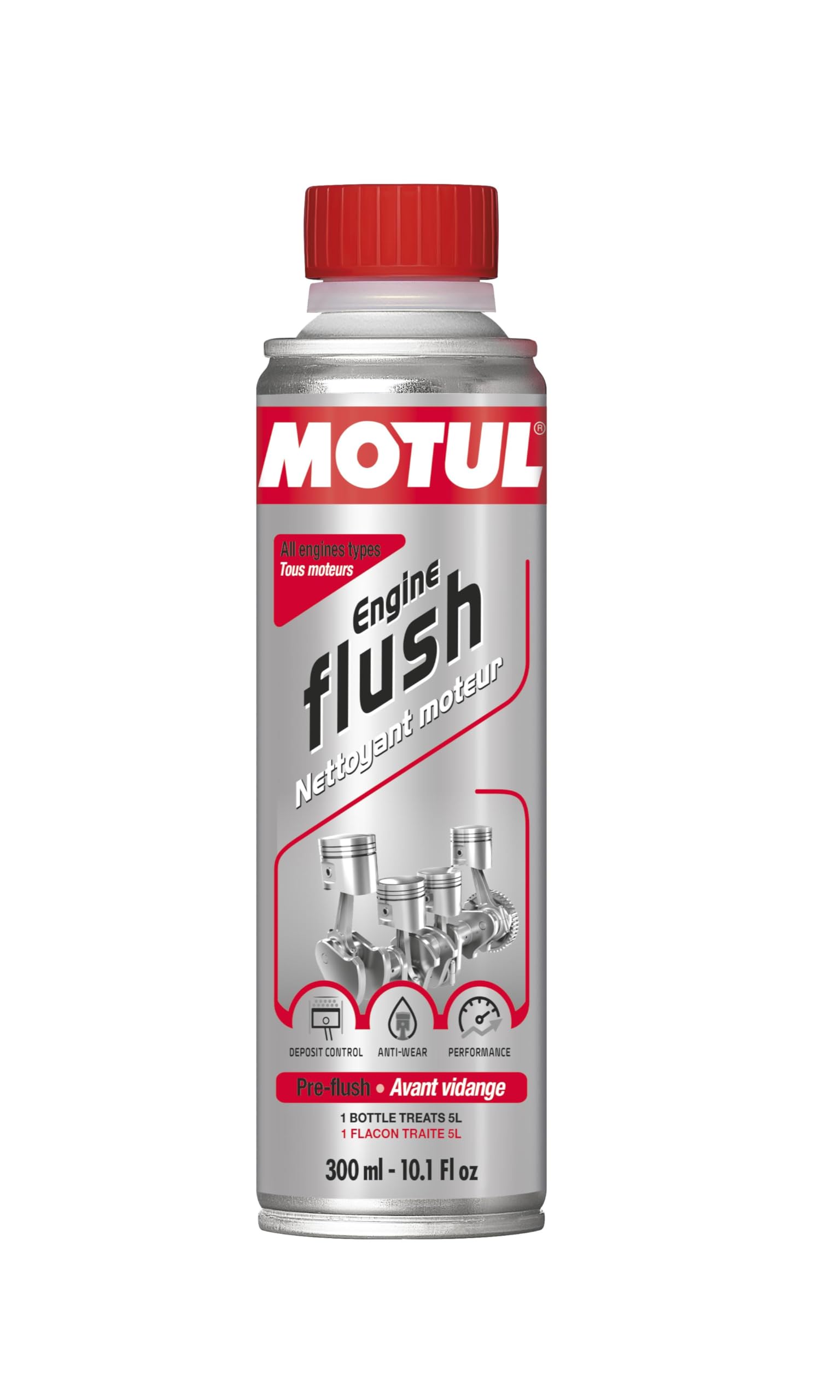 Motul Motorreiniger zur Anwendung vor dem Ölwechsel, Öl-Additiv zur Motorspülung für Benzin- und Dieselmotoren, Verschleißschutz, Mehr Leistung, weniger Verbrauch und Emissionen, Engine Flush, 300 ml von Motul