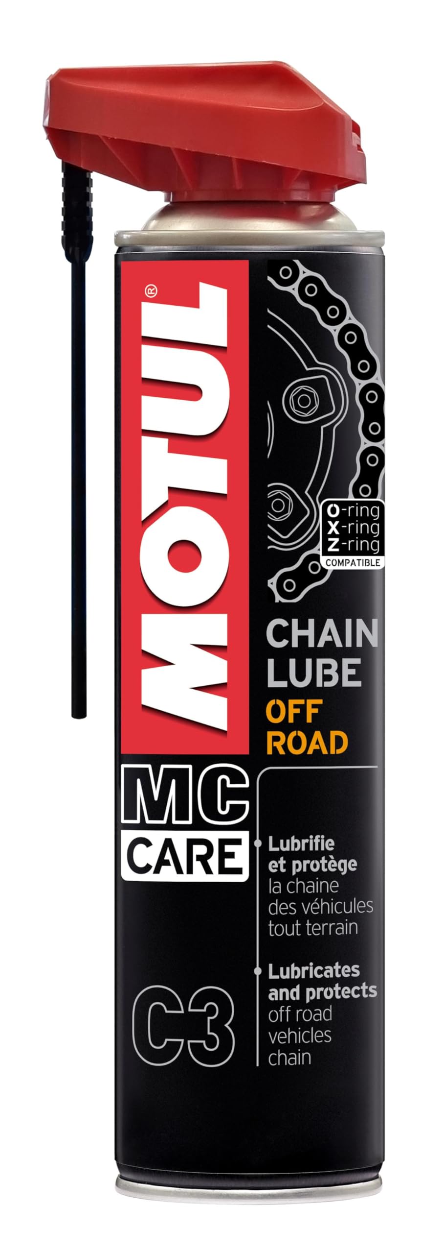 Motul Ketten-Sprühfett für Offroad- und Gelände-Motorräder, Neon-Gelb für einfache Anwendung, Geeignet für O-Ring, X-Ring, Z-Ring Ketten, Wasserfest, Rostschutz, MC Care Chain Lube Road C3, 400 ml von Motul