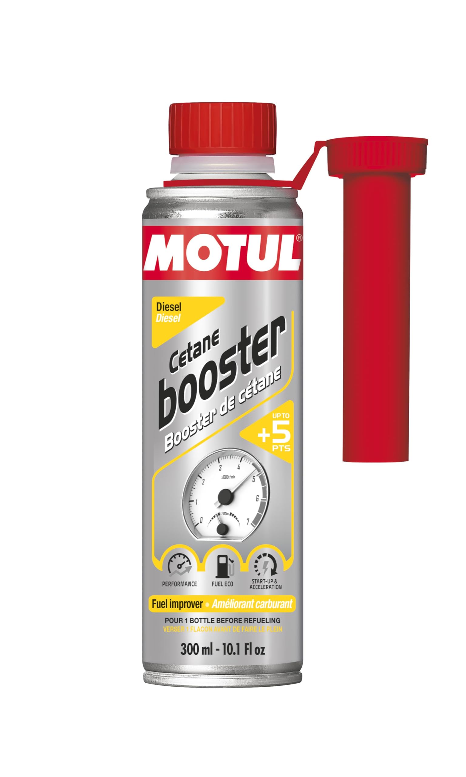 Motul Cetan-Booster Diesel, Additiv zur Steigerung der Cetanzahl von Diesel, Mehr Leistung, weniger Verbrauch und Emissionen, Ideal vor TÜV-Prüfungen, Cetane Booster Diesel, 300 ml von Motul