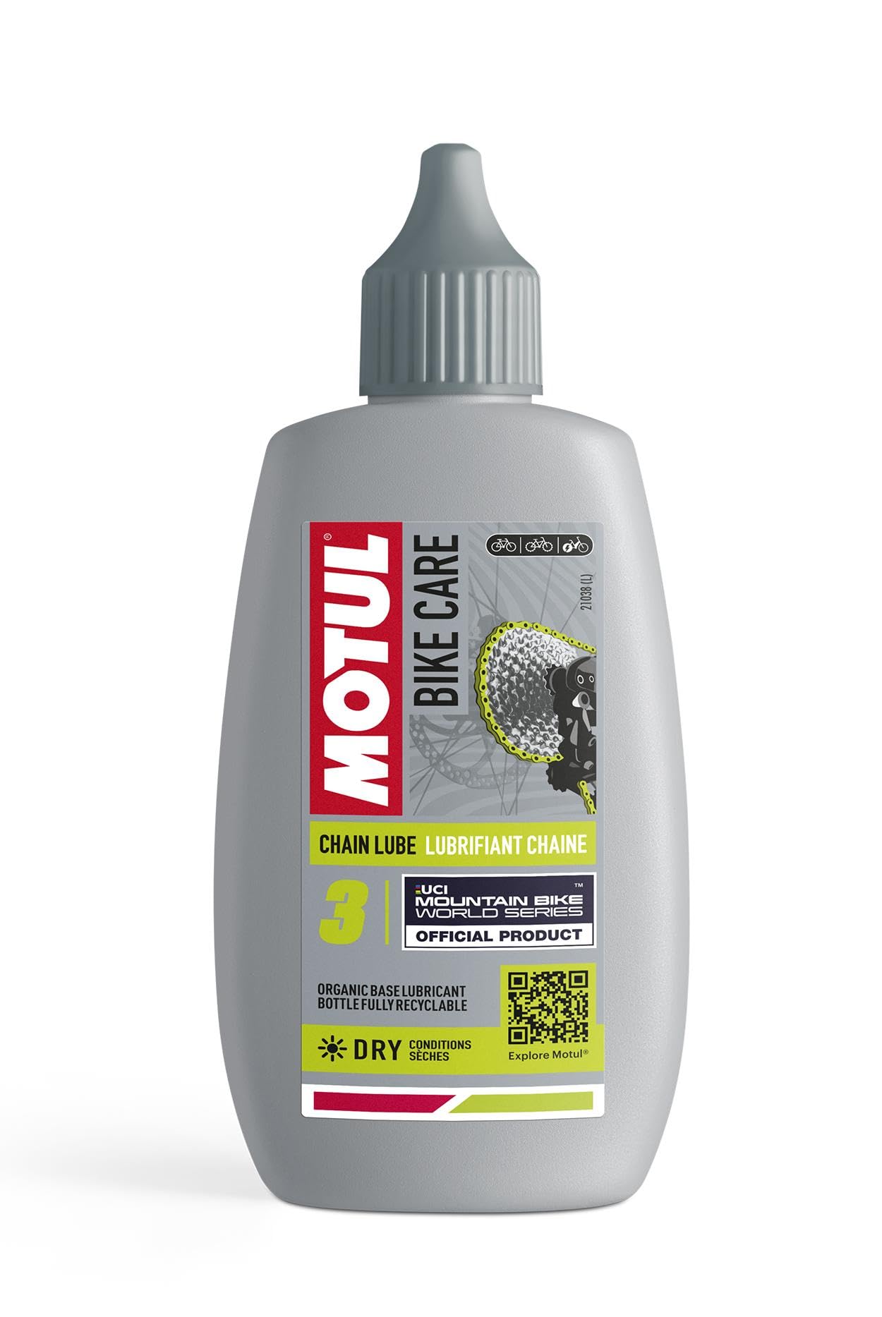 Motul Schmiermittel für Offroad-Fahrrad-Ketten für trockene Einsatzbedingungen, Verschleiß- und Rostschutz, Wasserfest, Flasche mit Tropfspitze, Bike Care Chain Lube Dry Off Road, 100 ml von Motul