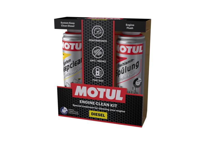 Motul Engine Clean KIT Diesel System Pflege + Ölschlammspülung Systemreiniger | 2 x 300 ml Set | Motorreinigung Reinigungsadditive für Dieselmotoren Motorsystempflege Diesel | 112328 | von Motul