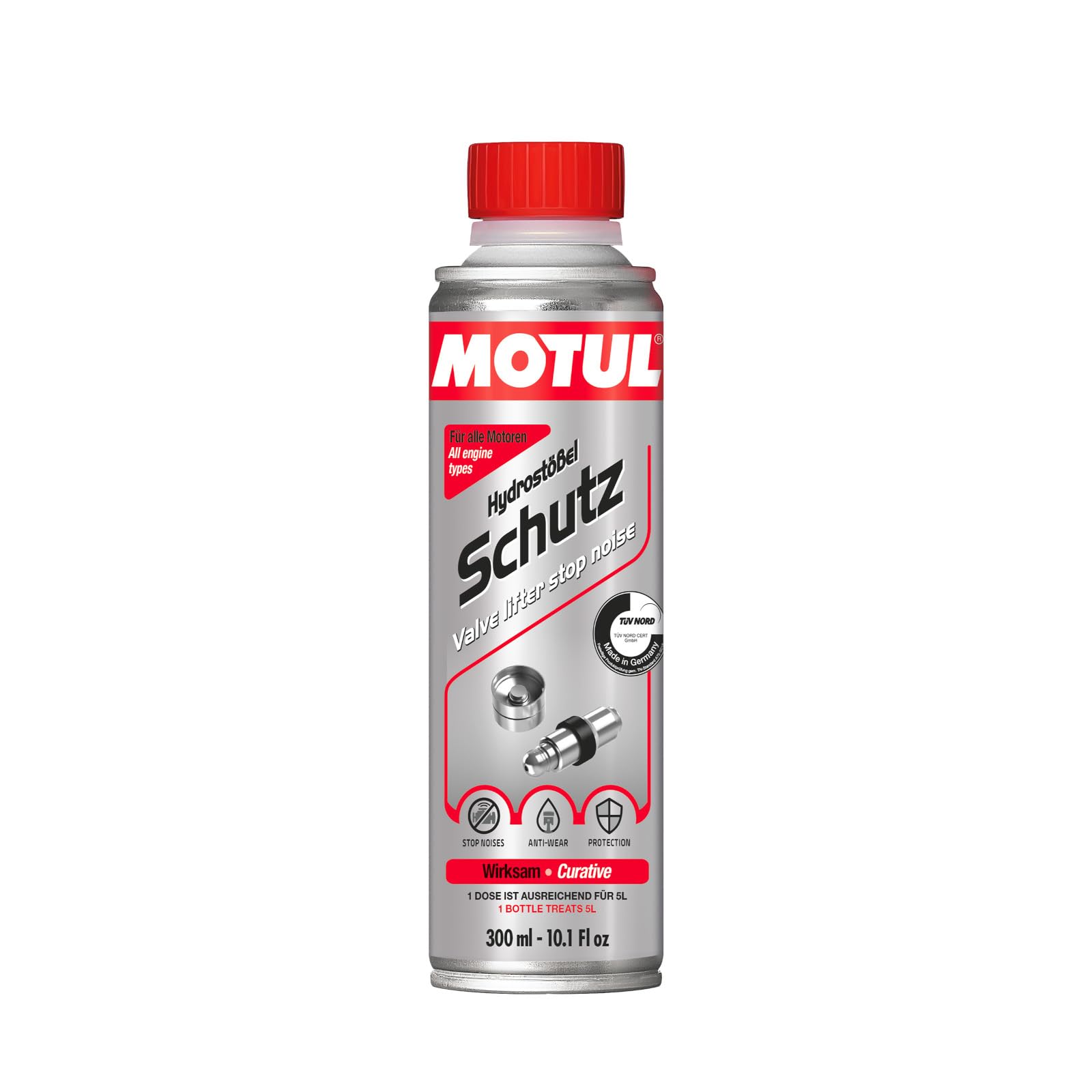 Motul 300 ml Hydrostößel Schutz löst Verunreinigungen schmiert und schützt | 110682 | Löst Verunreinigungen in den Ölbohrungen | Erhört die Viskosität des Motoröls von Motul