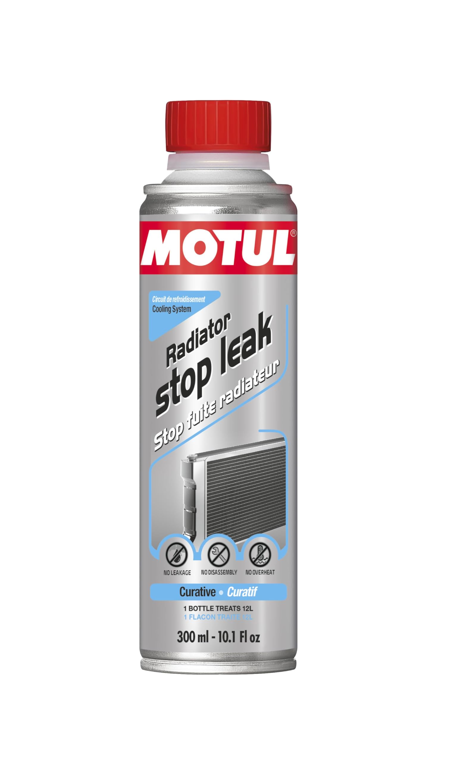 Motul Kühler-Dicht, Kühlmittel-Additiv gegen Kühlwasser-Verlust, Versiegelt Mikrorisse und kleine Lecks in Kühlmittel-Kreisläufen, Für alle Arten von Kühlmitteln, Radiator Stop Leak, 300 ml von Motul