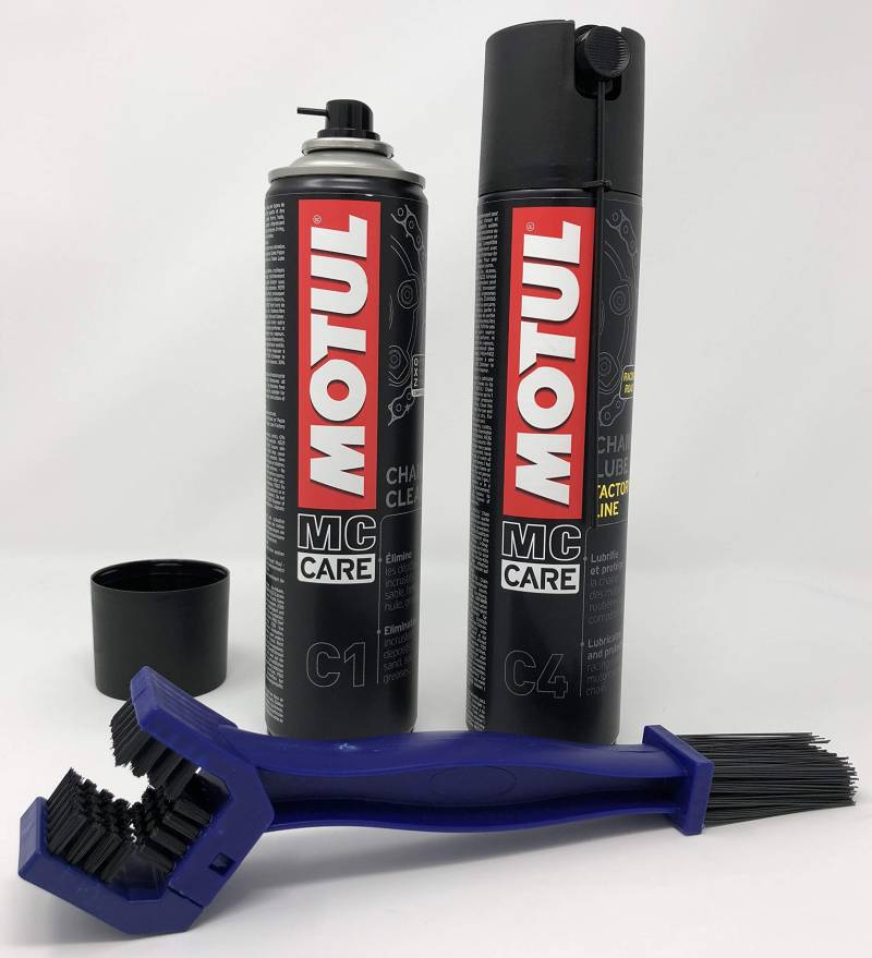 MOTUL MC Care Kettenpflege C1 Chain Clean 400ml C4 Chain Lube Road 400ml + Bürste von Motul