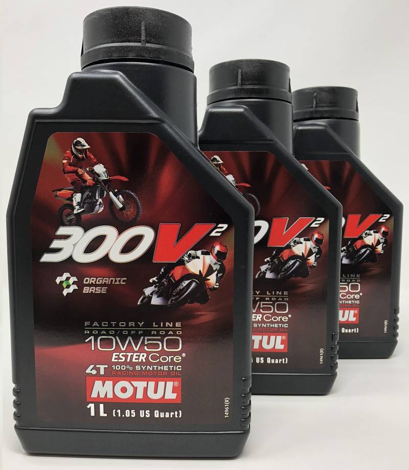 Motul Öl Motor Wettkampf 300 V2 4T FL Road Racing 10W-50, 3 Liter (3 x 1 l) von Motul