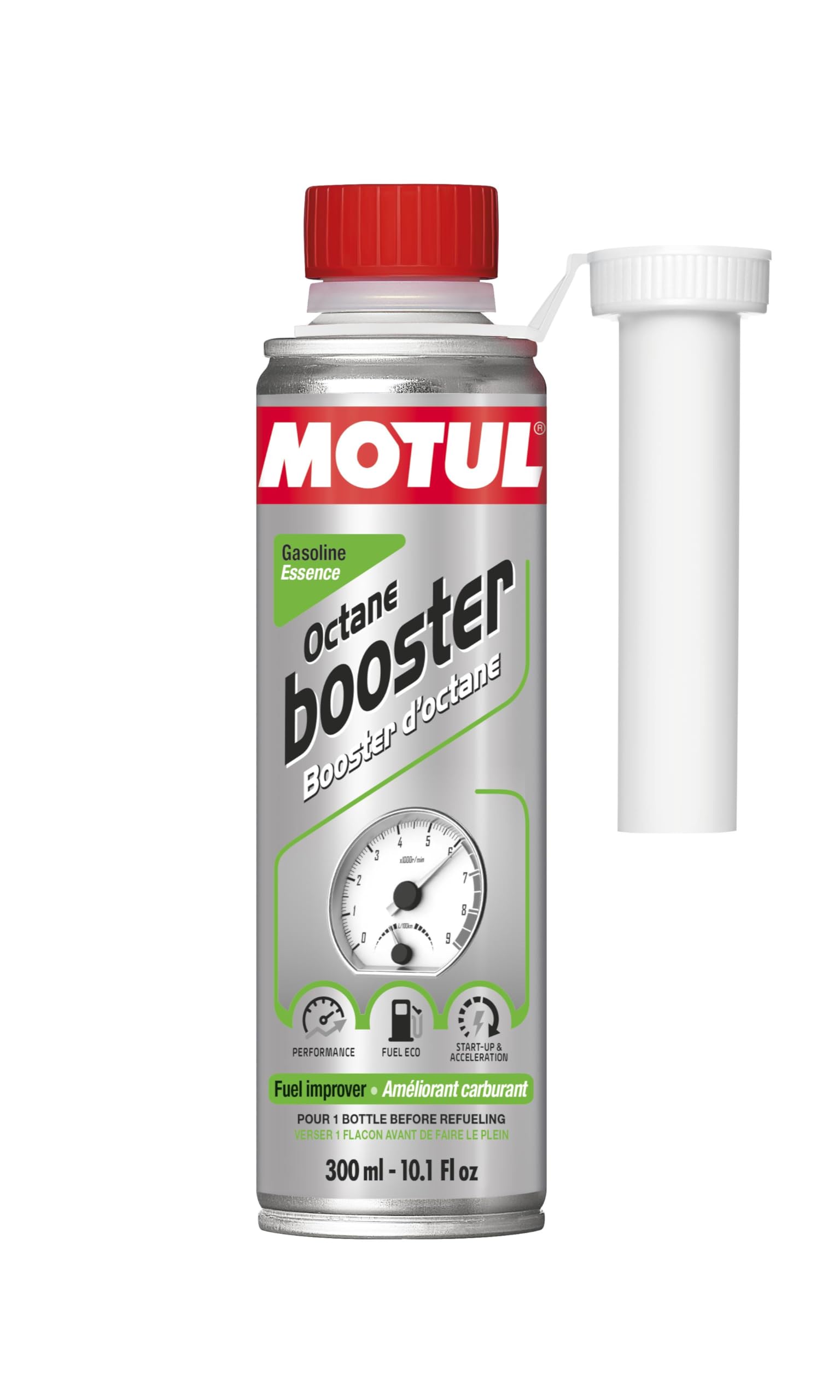 Motul Oktan-Booster Benzin, Additiv zur Steigerung der Oktanzahl von Benzin, Mehr Leistung, weniger Verbrauch und Emissionen, Ideal vor TÜV-Prüfungen, Octane Booster Gasoline, 300 ml von Motul