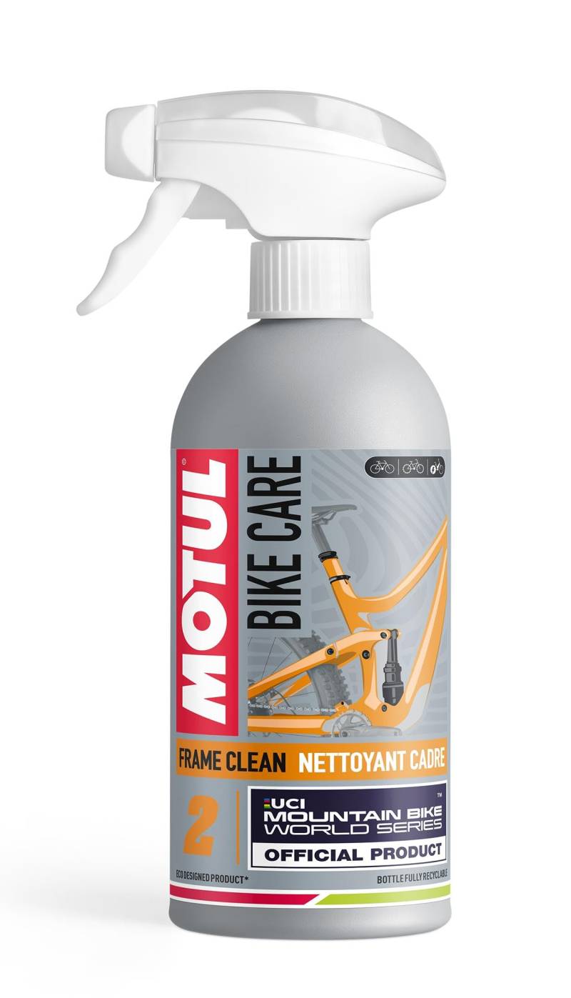 Motul Reinigungsspray für Offroad-Fahrrad-Rahmen und -Teile, Haftschaum, Nicht abtropfend, Geeignet für empfindliche Materialien, VOC-frei, Fahrradpflege, Bike Care Frame Clean Off Road, 500 ml von Motul