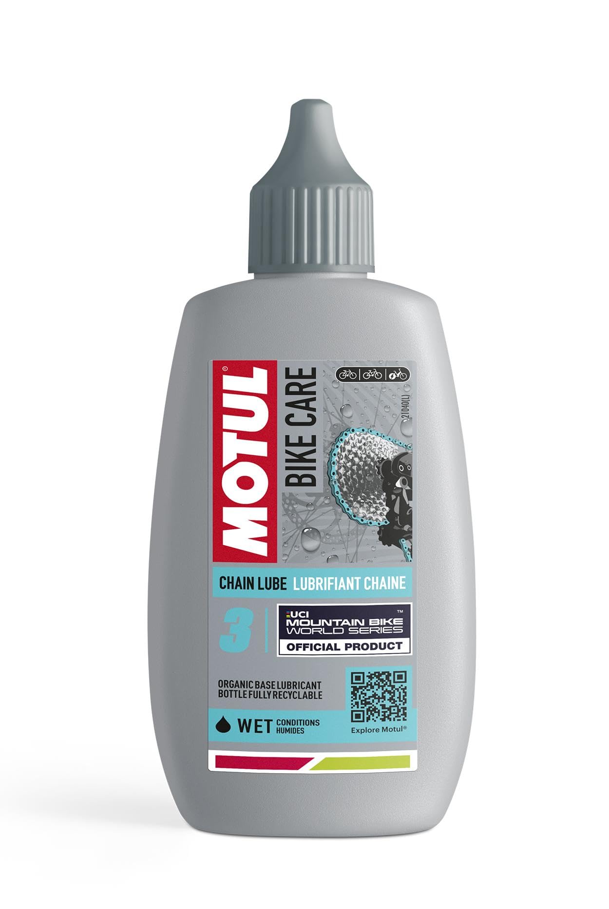 Motul Schmiermittel für Offroad-Fahrrad-Ketten für nasse Einsatzbedingungen, Verschleiß- und Rostschutz, Besonders wasserfest, Flasche mit Tropfspitze, Bike Care Chain Lube Wet Off Road, 100 ml von Motul