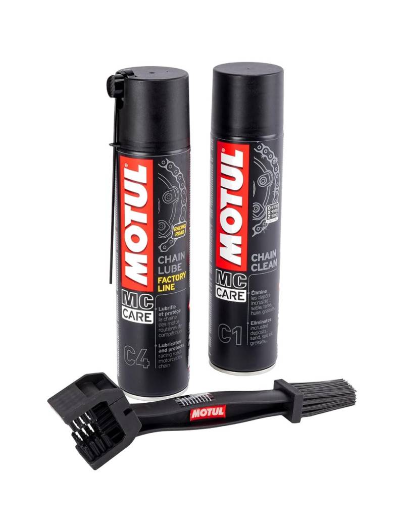 Reinigungs- und Schmer-Set für Ketten, Motul C4 400 ml + C1 400 ml + Bürste zum Reinigen Kette von Motul