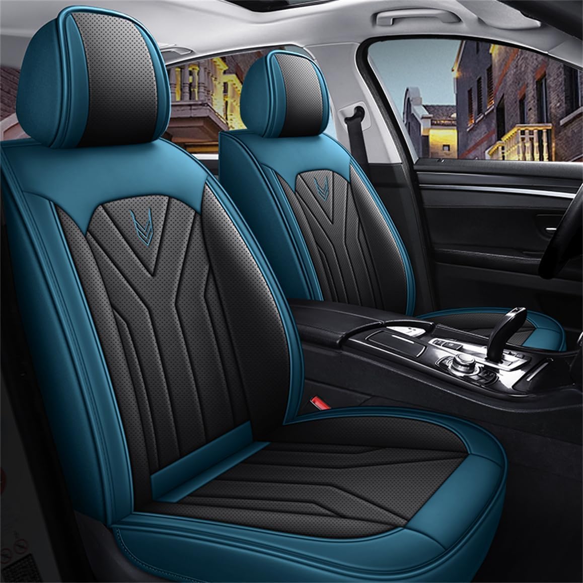 MounSgk Autositzbezüge Fit Für Fluence Captur Latitude Duster Extreme Konzept Kiger Leder Vorne und Rücksitz Protector Sitzbezug, Schwarz Blau von MounSgk