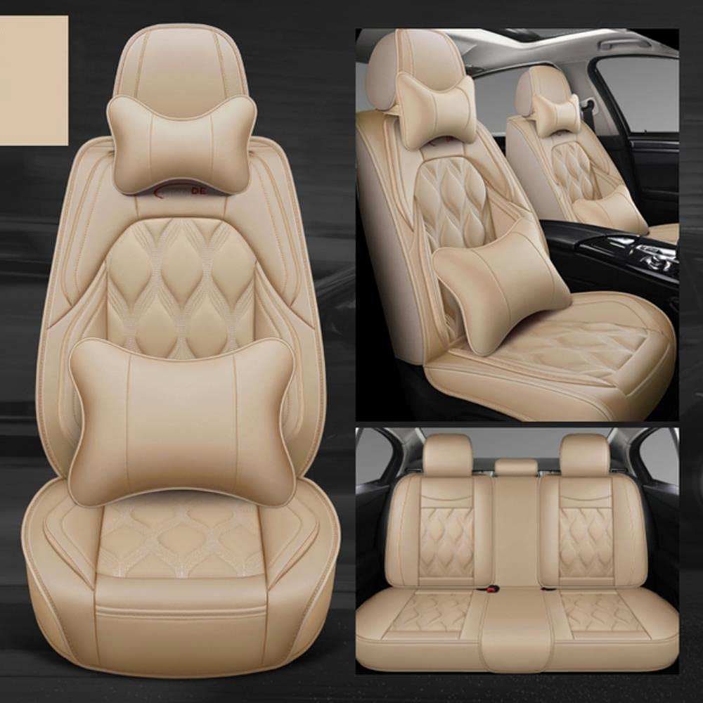 MounSgk Autositzbezüge für Tesla Model 3 / Model Y / Model S / Model X 3D All Inclusive Leather 5 Seat Accessories Beige Luxury von MounSgk