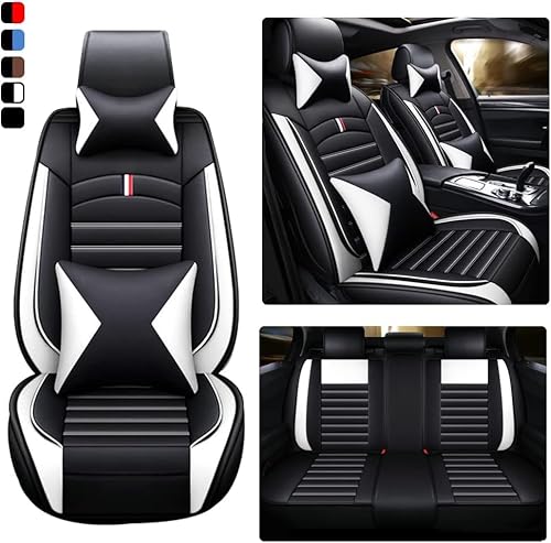 MounSgk Autositzbezüge passend für Seat Leon MK2 Leon MK3 Leon 1 Leon 2 Leon 3 Leon 5F Leon FR Premium-Komfortmaterialien, allgemeine Autoteile, Schwarz / Weiß von MounSgk