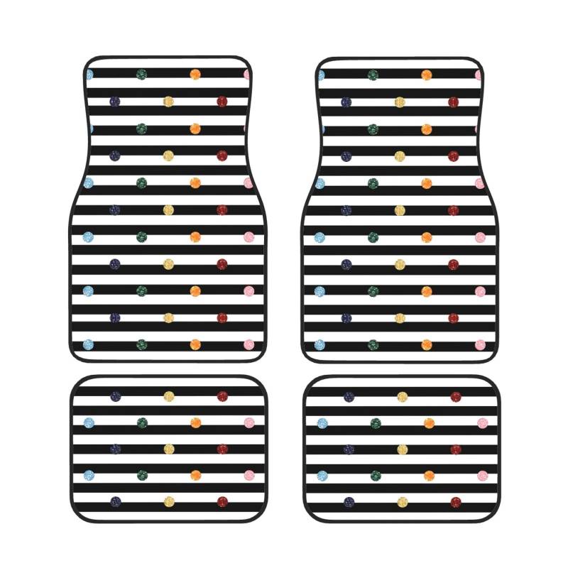 Stilvolle Automatten mit Regenbogen-Punkten, Schwarz und Weiß, komplettes Set, langlebige und individuelle Fußmatten für Autos, universelles Automatten-Set, schützende Auto-Fußmatten von Mouxiugei
