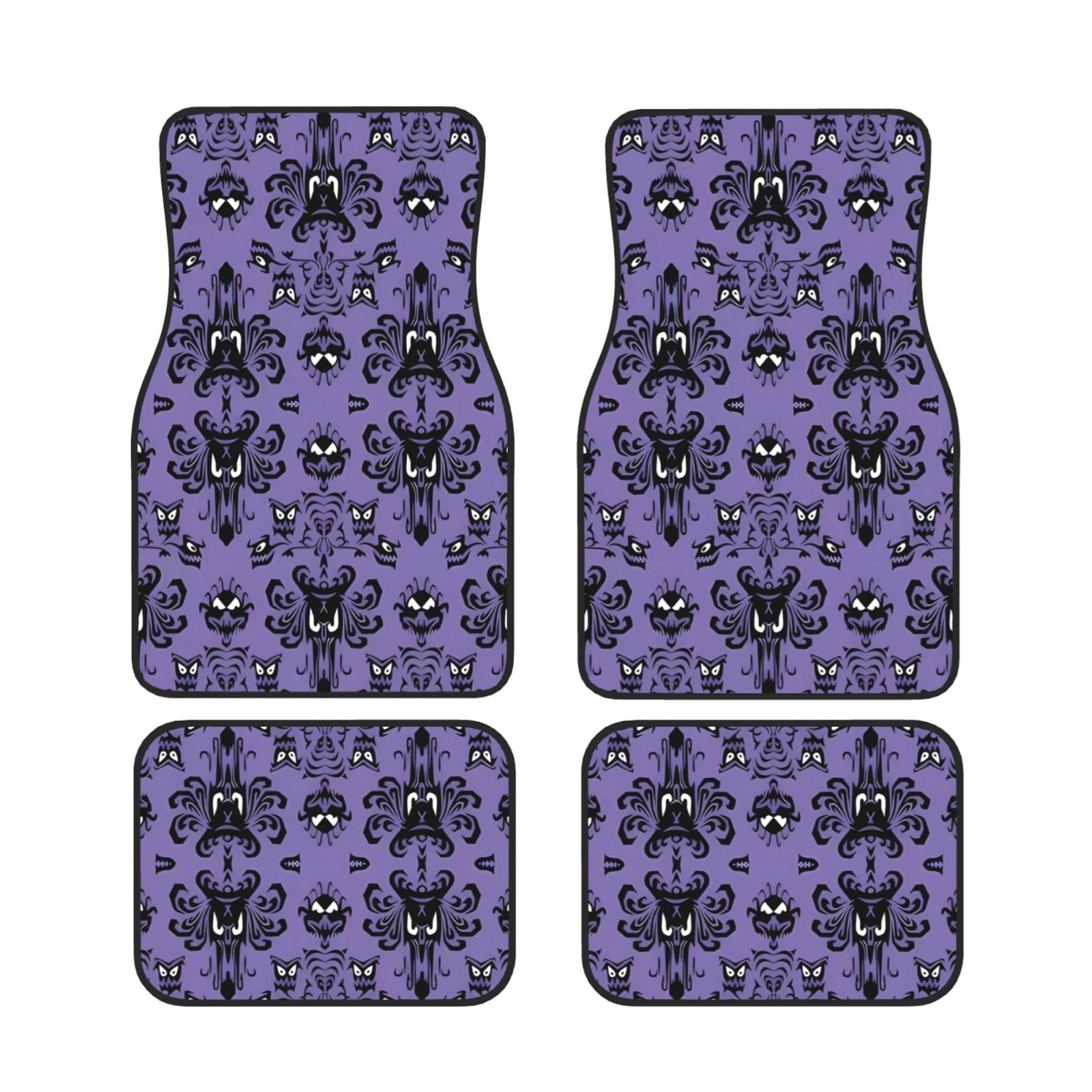 Stylische Automatten mit Horror-Muster auf violettem Hintergrund, komplettes Set, langlebige und individuelle Fußmatten für Autos, universelles Automatten-Set, schützende Auto-Fußmatten von Mouxiugei