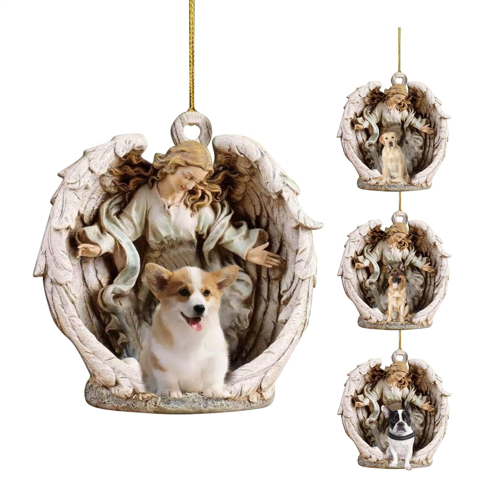 Auto schwingendes Ornament | 4 Stück Engel Mädchen und Hund Auto Anhänger | Elegante, nicht verblassende Rückspiegelverzierung für Autospiegel, Auto-Innendekoration von Moxeupon