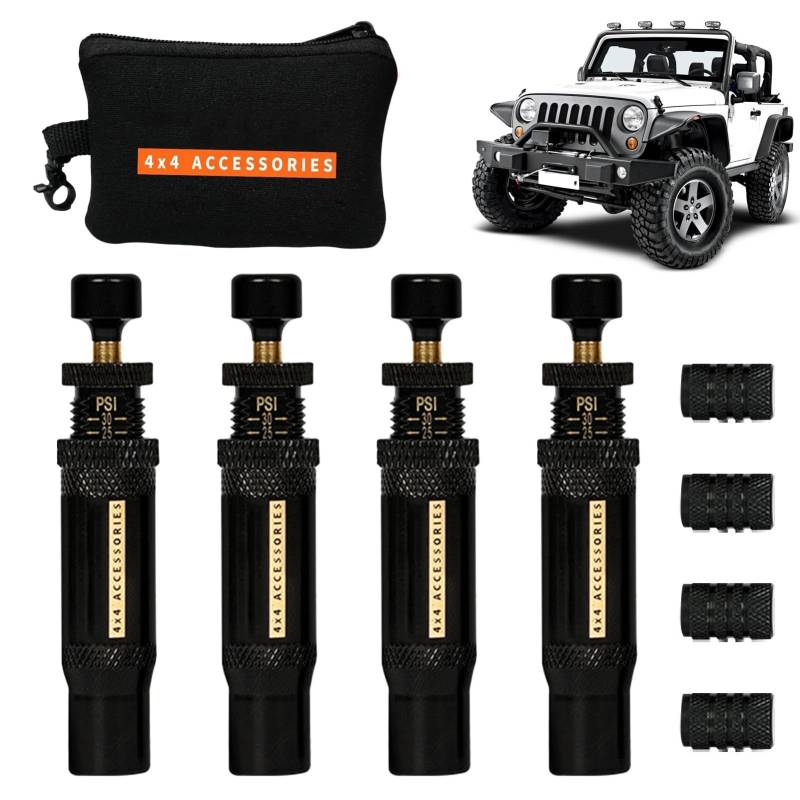 Moxeupon Air Down-Reifen-Deflator, Off-Road-Reifen-Deflator - Einstellbares Offroad-Zubehör-Ventilschaft-Kit - 4 Stück (10-30 PSI) 4x4 Spin- Inflator Tool Auto-Stop Rapid für Offroad-Fahrzeuge, von Moxeupon