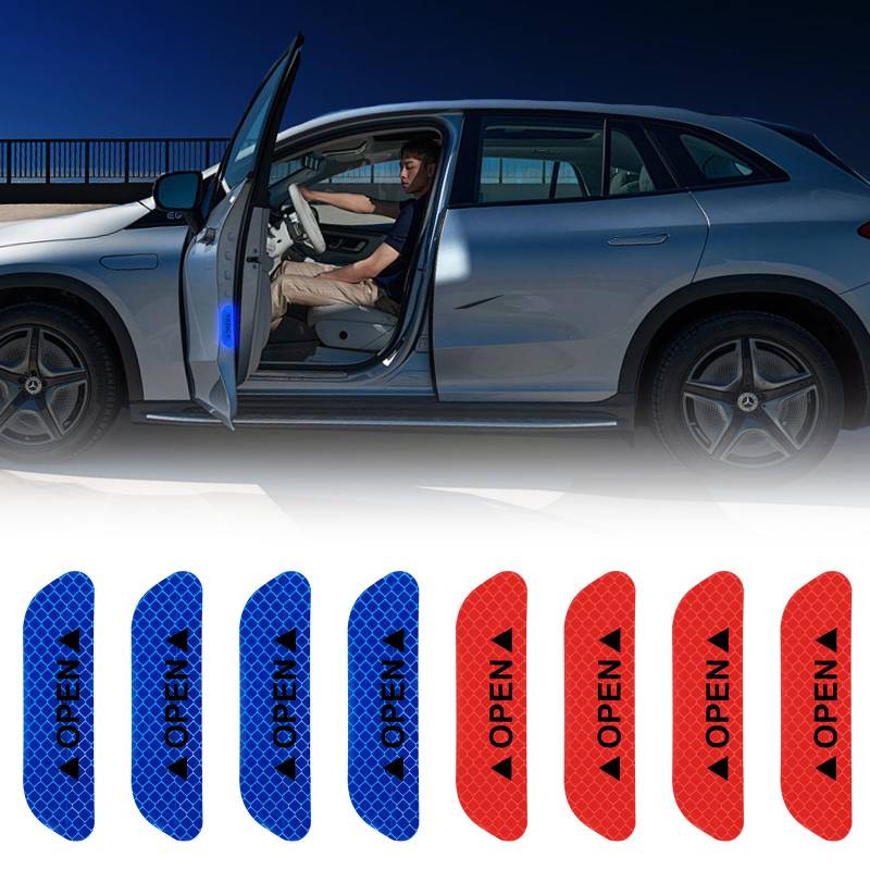 8 Stück Autoaufkleber Für Nachtsichtbarkeit, Autotür Open Aufkleber Reflektierende Aufkleber Für Autotüren Reflektorband Selbstklebend Universelle Warnaufkleber Für Offene Autos (Blau Und Rot) von Mozeat Lens