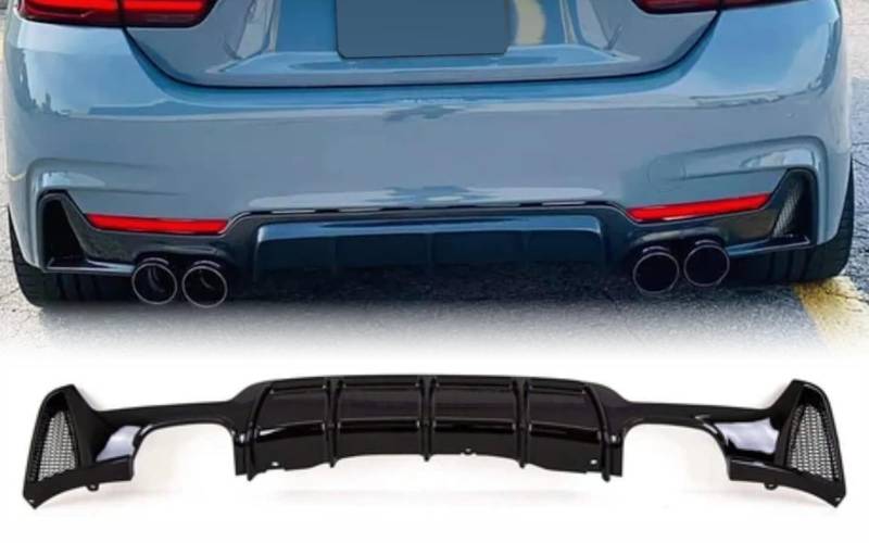 Mptuned 4er Diffusor Schwarz Glänzend für F32/F33/F36 mit Vier Auspuffrohren | Sportlicher Look für BMW 4er-Serie (2014-2020) | M-Sport Stoßstange Kompatibel | Hochwertiger ABS-Kunststoff von MpTuned