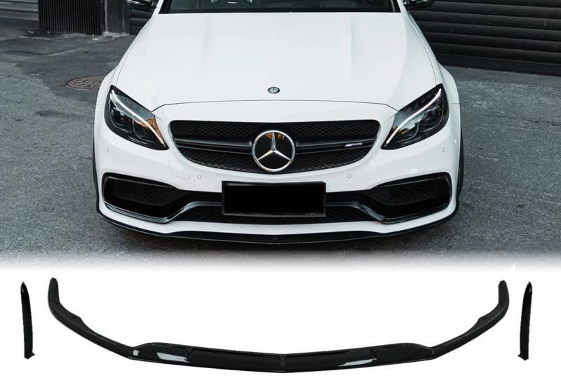 Mptuned Frontstoßstangen-Spoiler Glänzend Schwarz Kompatibel mit Mercedes-Benz C-Klasse W205 AMG Limousine 2015-2017 | Hochwertiger ABS Kunststoff, Inklusive Befestigungsmaterial von MpTuned