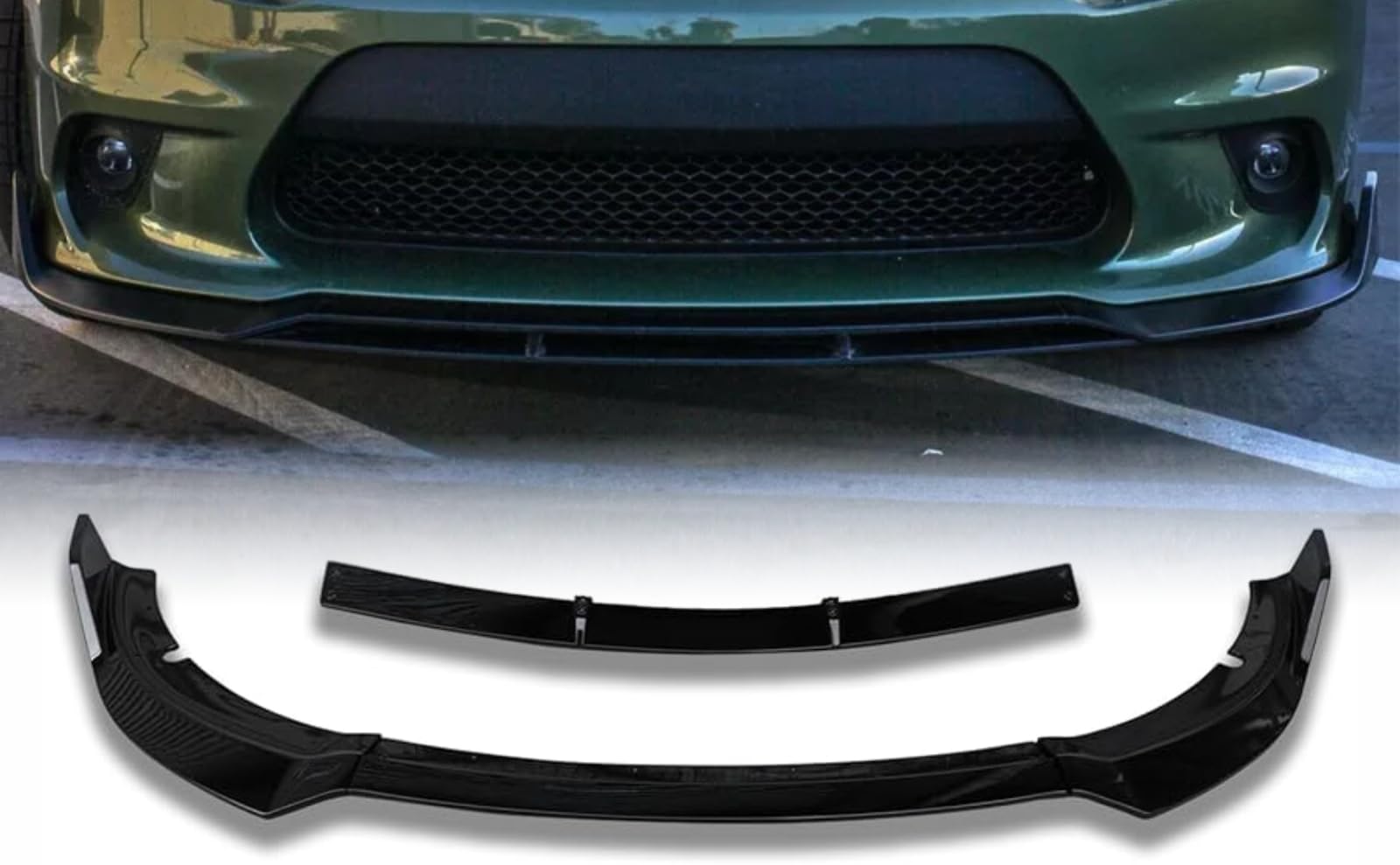 Mptuned Frontstoßstangenspoiler Glänzend Schwarz Kompatibel mit Dodge Charger SRT 2015-2023 | ABS Kunststoff | Inklusive Befestigungsmaterial von MpTuned