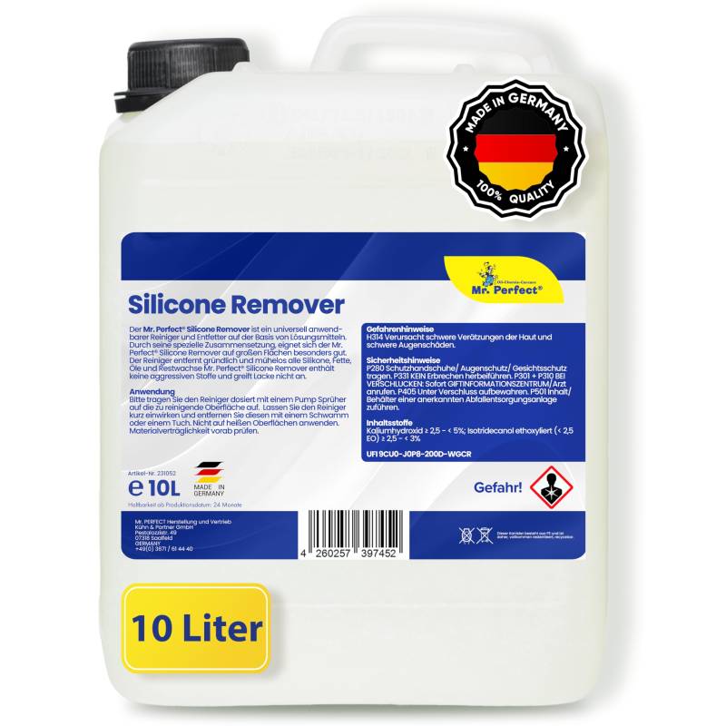 Mr. Perfect® - Silikonentferner 10L | Wachsentferner für Autolack| Der Silikonreiniger entfernt mühelos Fette, Öle & Silikon | Effektive Reinigung | Für große Flächen geeignet von Mr. Perfect