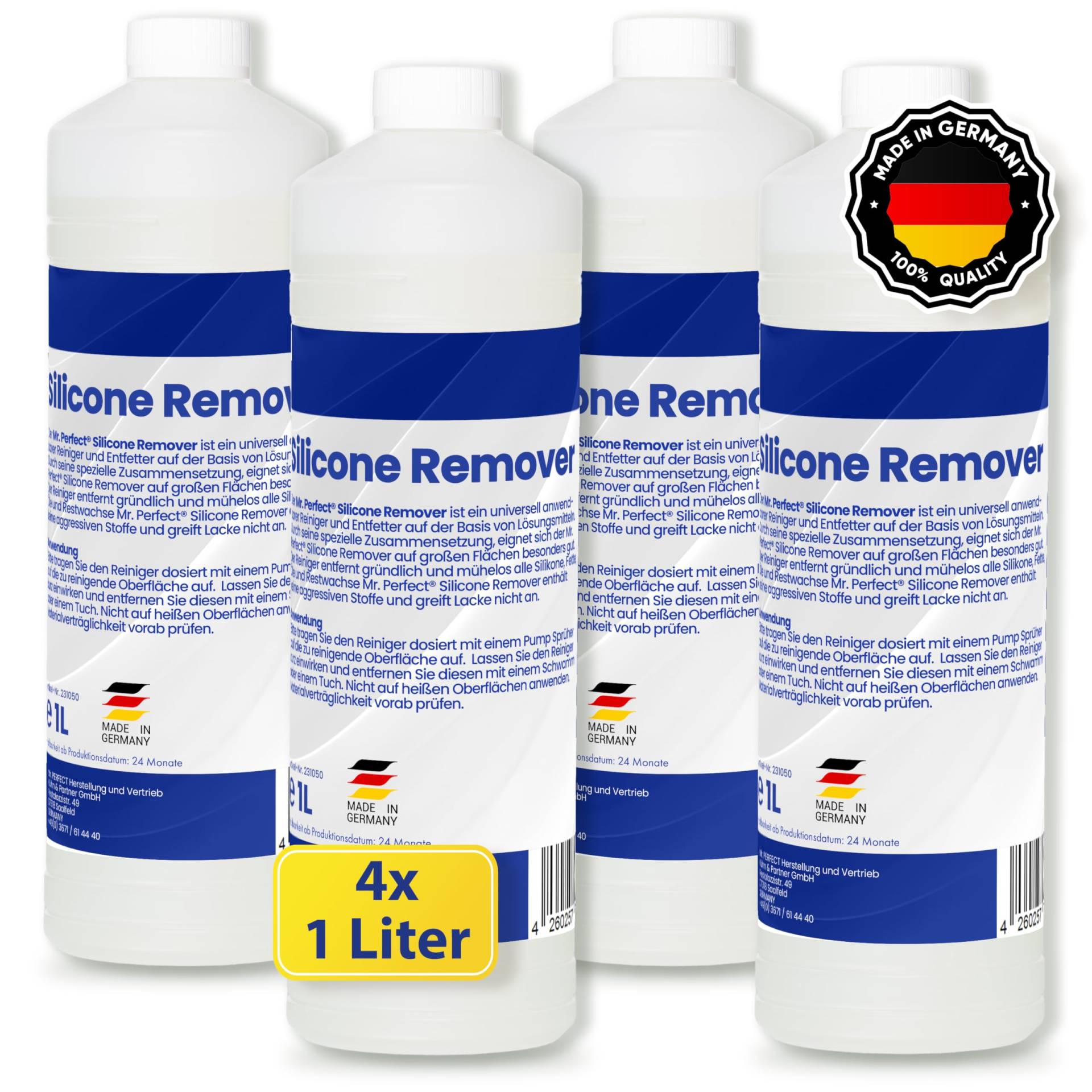 Mr. Perfect® - Silikonentferner 4x1l | Wachsentferner für Autolack| Der Silikonreiniger entfernt mühelos Fette, Öle & Silikon | Effektive Reinigung | Für große Flächen geeignet von Mr. Perfect