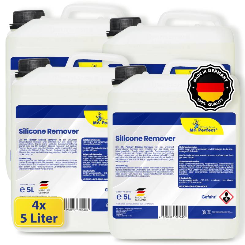 Mr. Perfect® - Silikonentferner 4x5l | Wachsentferner für Autolack| Der Silikonreiniger entfernt mühelos Fette, Öle & Silikon | Effektive Reinigung | Für große Flächen geeignet von Mr. Perfect