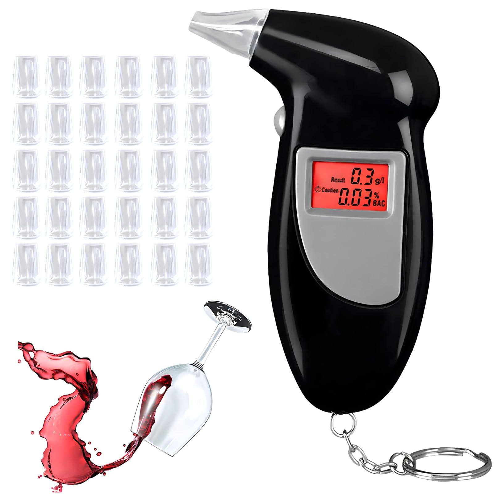 Alkoholtester, Promilletester, Alkoholtester Polizeigenau mit 30 Mundstücke, Professioneller Tragbarer Alkoholtester ,Promille Messgerät Mit Digitalem LCD-Bildschirm für Privaten Gebrauch zu Hause von Mr.Twinklelight