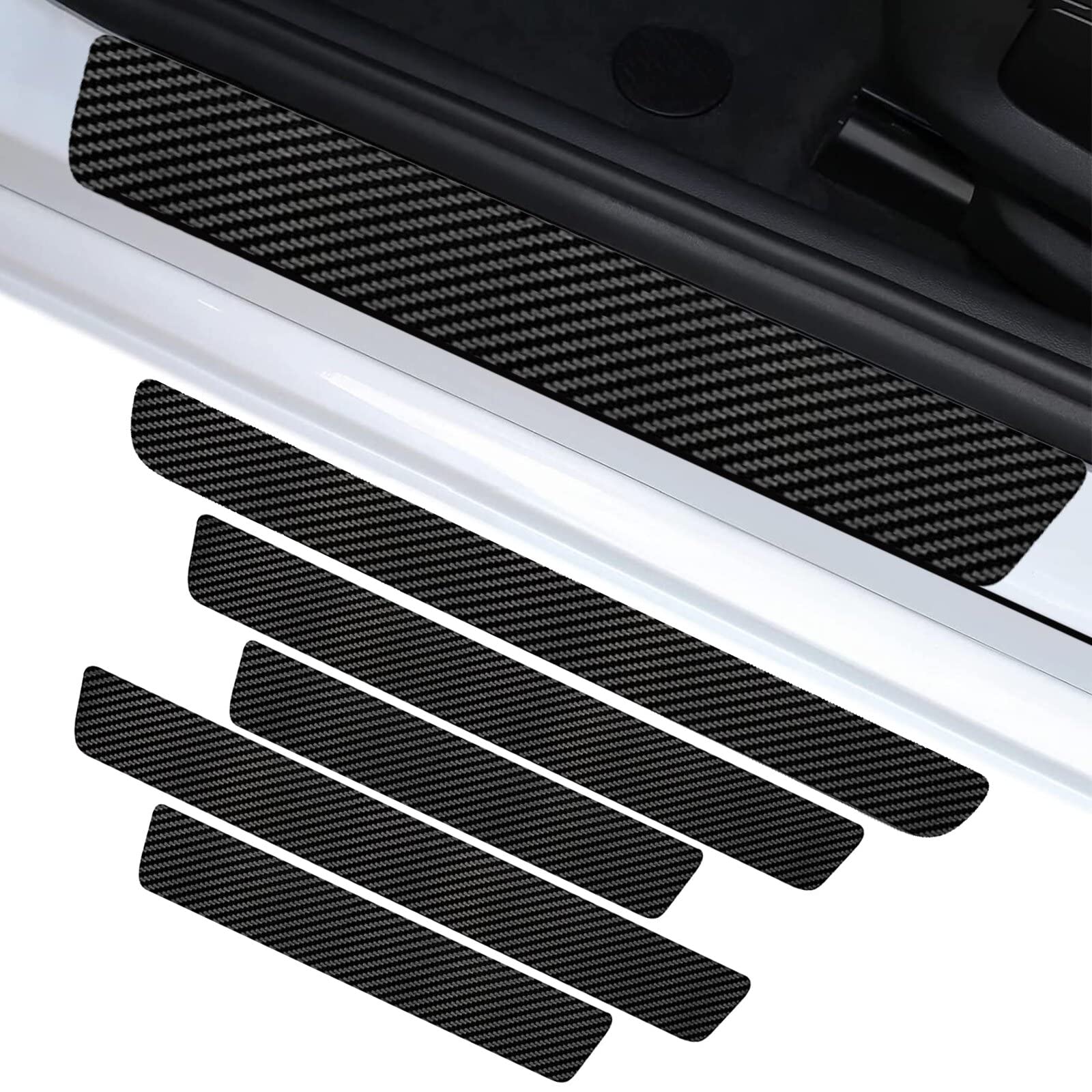 MsTeco Auto Einstiegsleisten Schutz Folie,5 Stück Diyxisk Trunk Door Sill Strip,Carbon-Faser-StoßStangen Anti-Scratch von MsTeco