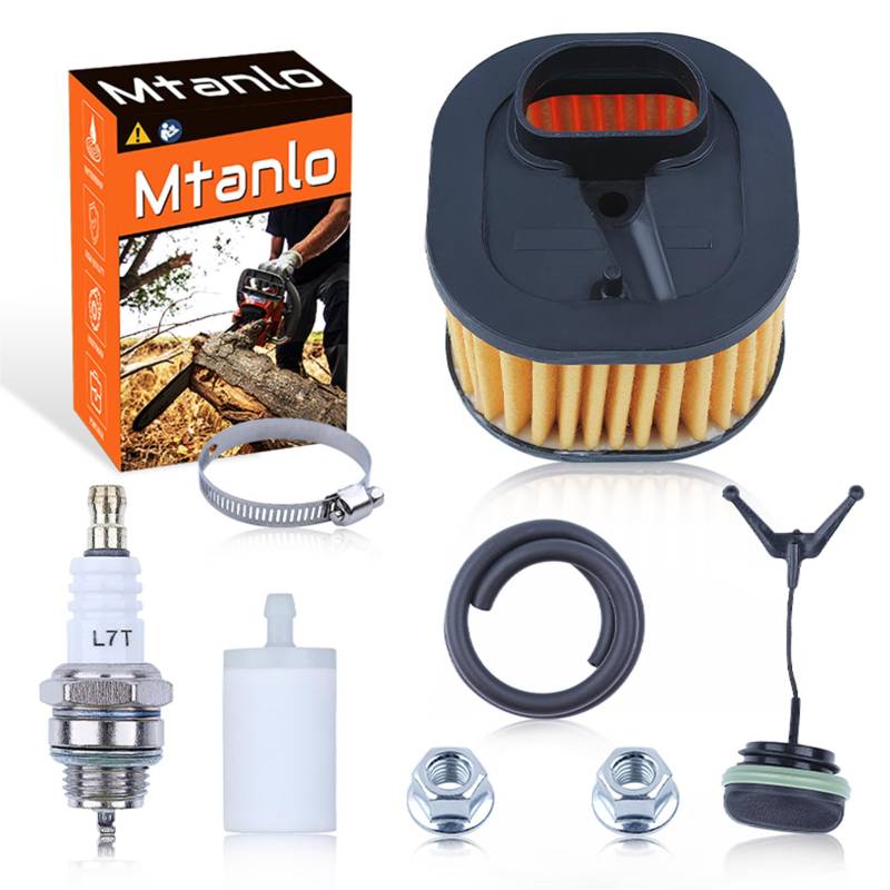 Mtanlo Luftfilter Kit für Husqvarna 372XP 371 372 XP 365 445 268 503818004 50381800 mit Stangenmutter Zündkerzen Benzinfilter Kraftstoffleitung Schlauch Öltankdeckel Ansaugrohrschelle von Mtanlo