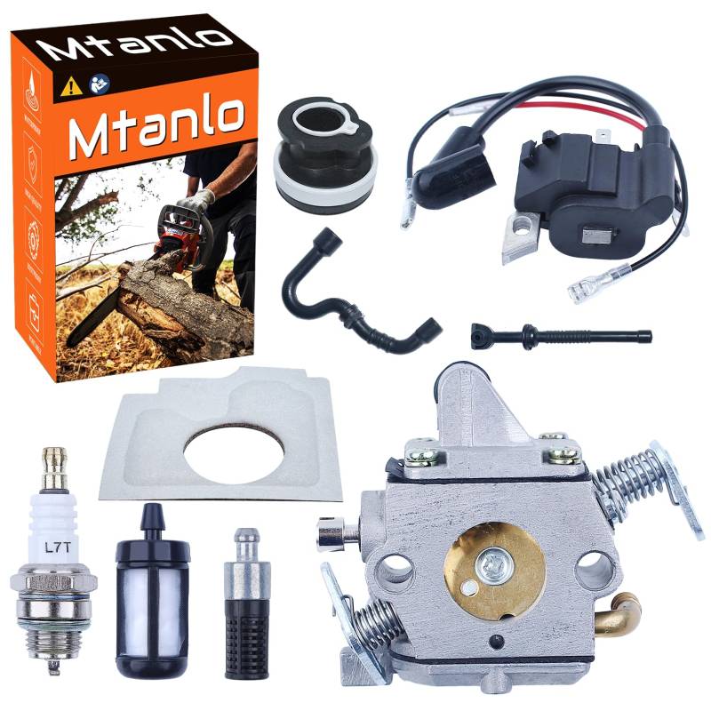 Mtanlo Vergaser Zündspulen kit für Stihl 017 018 MS180 MS170C MS180C Zama 180 Kettensäge C1Q-S57A C1Q-S57 C1Q-S57B 1130 120 0603 124 0603 0800,Vergaser MS180 mit Zündkerze Ölleitung Luftfilter von Mtanlo