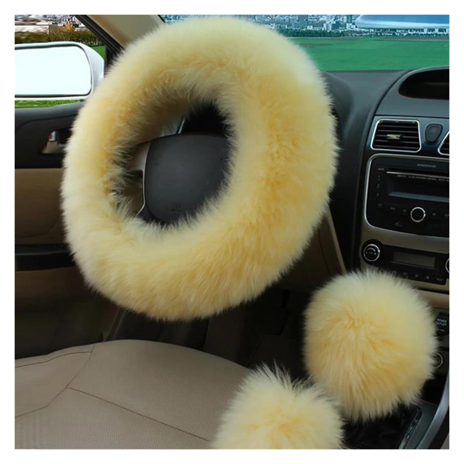 Auto Lenkradbezug Auto Flauschige Plüsch Lenkrad Abdeckung Winter Warme Fleece Nicht-Slip Griff Handschuhe Damen Auto Dekoration Zubehör Lenkrad Bezug(D) von Mtuqvma