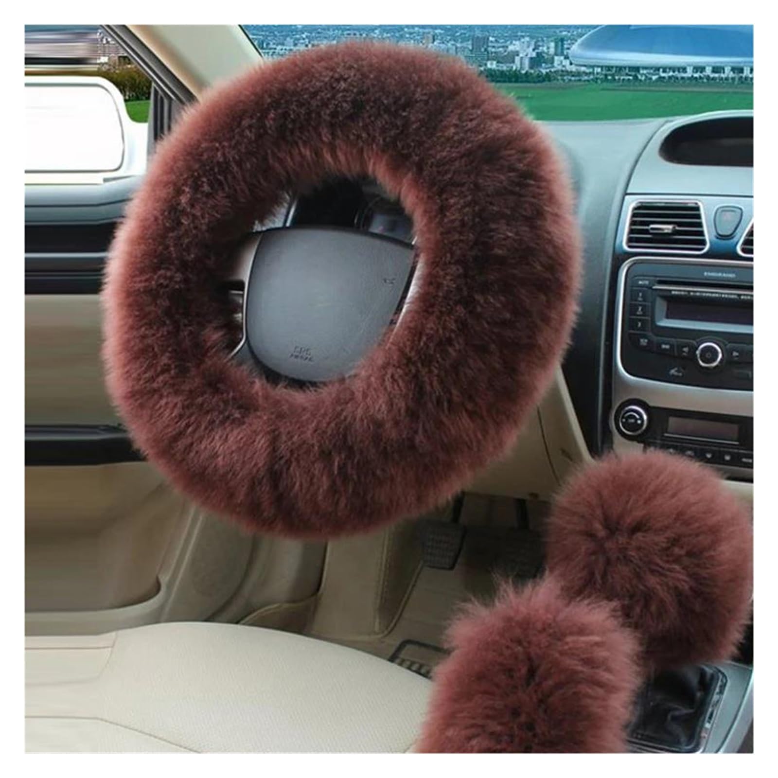 Auto Lenkradbezug Auto Flauschige Plüsch Lenkrad Abdeckung Winter Warme Fleece Nicht-Slip Griff Handschuhe Damen Auto Dekoration Zubehör Lenkrad Bezug(H) von Mtuqvma