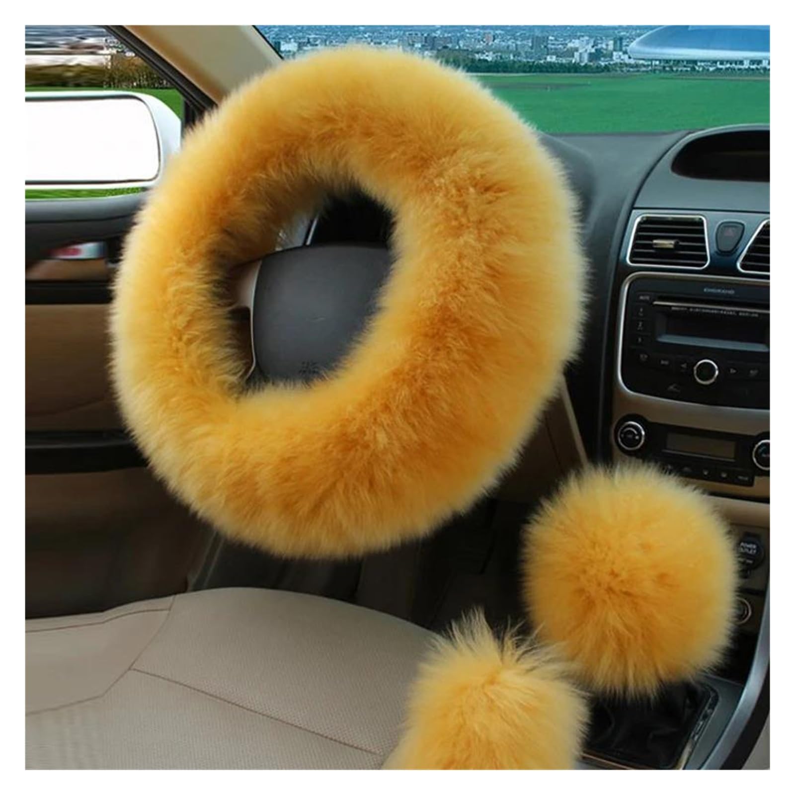 Auto Lenkradbezug Auto Flauschige Plüsch Lenkrad Abdeckung Winter Warme Fleece Nicht-Slip Griff Handschuhe Damen Auto Dekoration Zubehör Lenkrad Bezug(K) von Mtuqvma