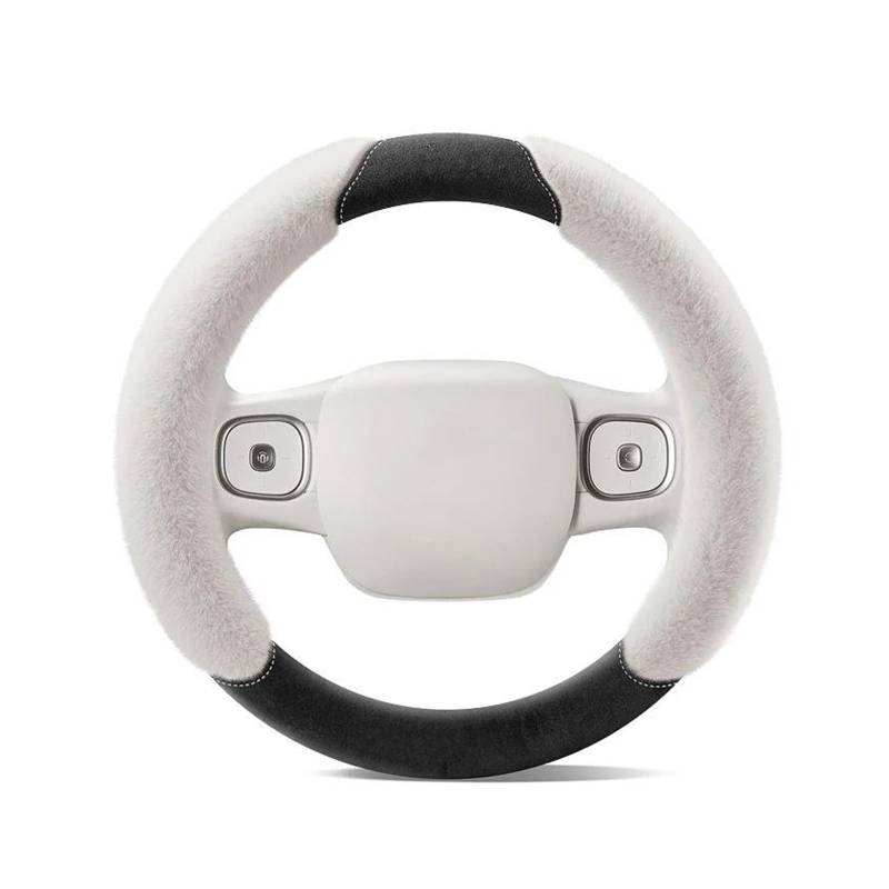 Auto Lenkradbezug Für 38 cm Auto Innen Lenkrad Abdeckung Auto Winter Mickey Stern Diamant Nerz Samt Warme Universal Non-Slip Lenkrad Bezug(Ivory White-Type O) von Mtuqvma