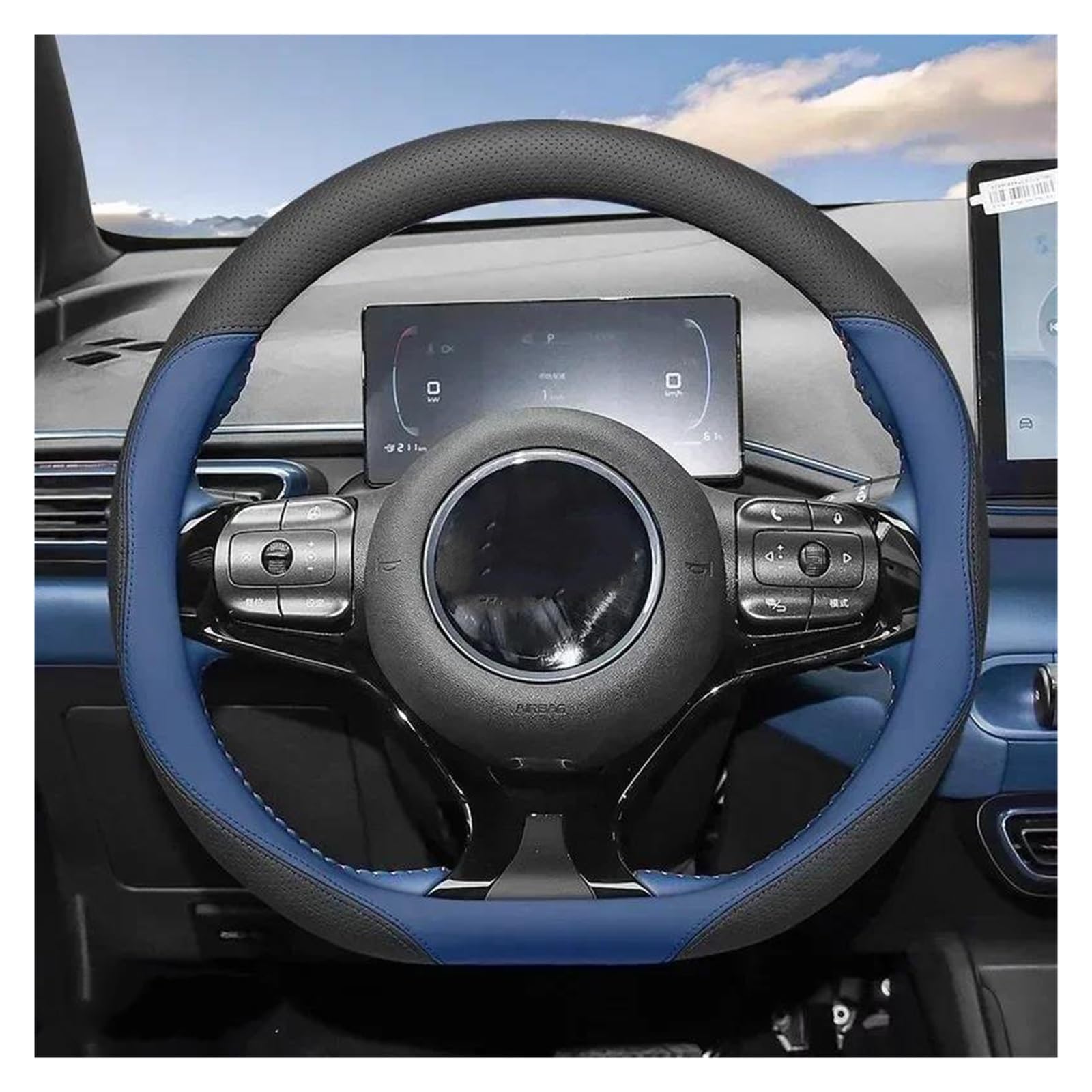 Auto Lenkradbezug Für BYD Für Dolphin Seagull Seal Qin Song Han Lenkrad Abdeckung Leder Griff Nicht-Slip 38 cm Typ D Anti-schweiß Auto Zubehör Lenkrad Bezug(Dark Blue) von Mtuqvma