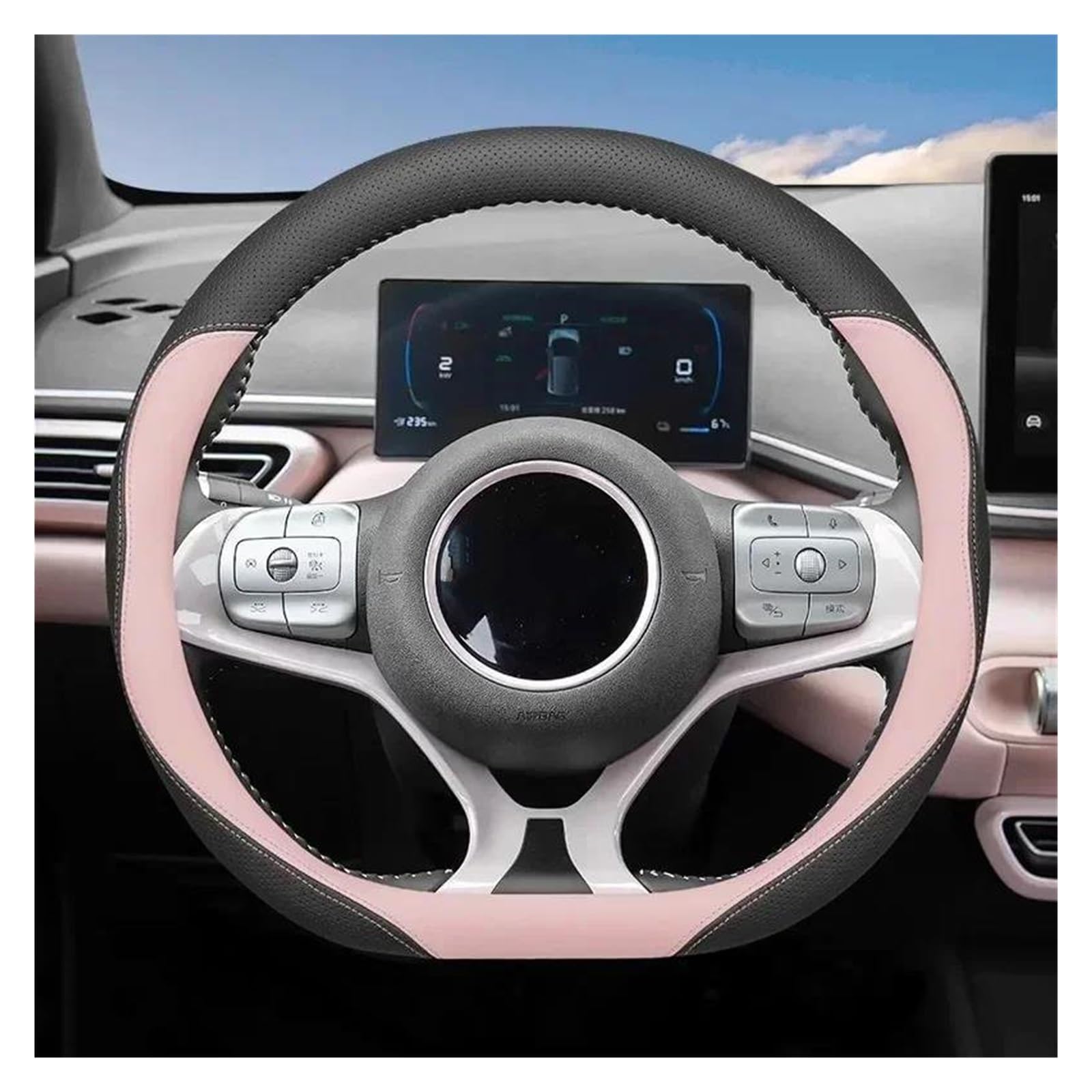 Auto Lenkradbezug Für BYD Für Dolphin Seagull Seal Qin Song Han Lenkrad Abdeckung Leder Griff Nicht-Slip 38 cm Typ D Anti-schweiß Auto Zubehör Lenkrad Bezug(Pink) von Mtuqvma